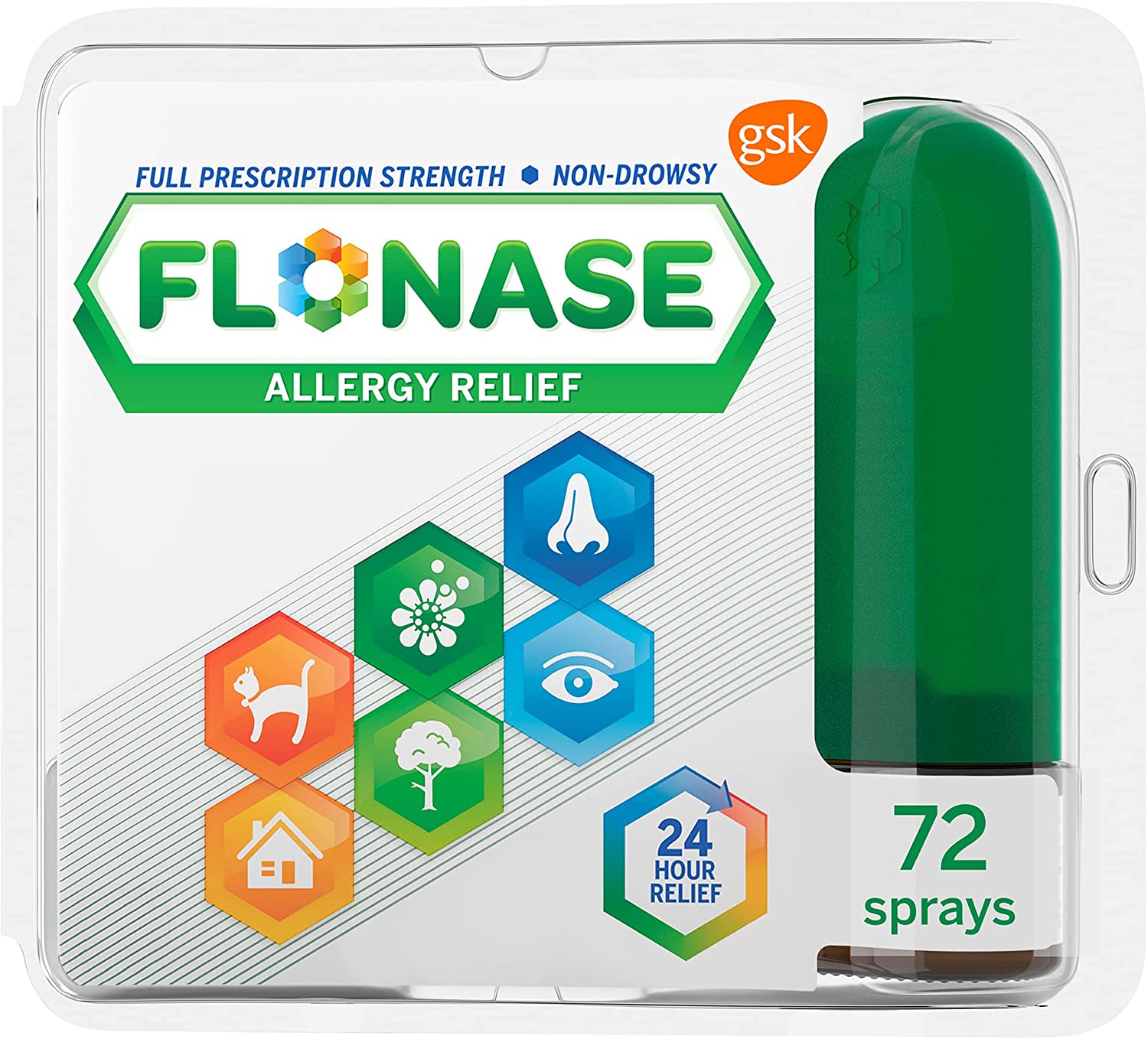 Flonase Allergy Relief Nasal Spray, 24 Hour Non Drowsy Allergy Medicine, Metered Nasal Spray - 72 Sprays