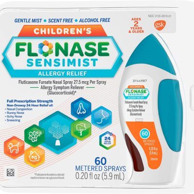 Flonase Sensimist Allergy Relief Nasal Spray for Children, 24 Hour Non Drowsy Allergy Medicine - 60 Gentle Sprays