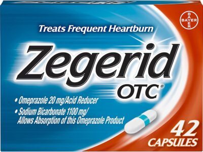 Zegerid OTC Heartburn Relief, 24 Hour Stomach Acid Reducer Proton Pump Inhibitor with Omeprazole and Sodium Bicarbonate, Capsules, 42 Count (Pack of 1)