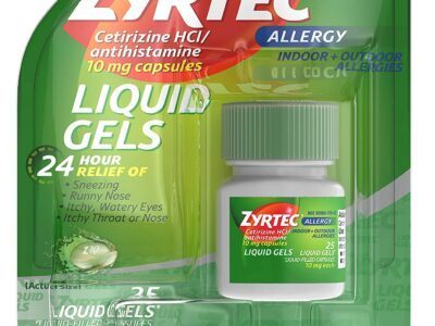 Zyrtec 24 Hour Indoor & Outdoor Allergy Liquid Gels, Antihistamine Capsules with Cetirizine Hydrochloride for All-Day Allergy Relief, 25 ct