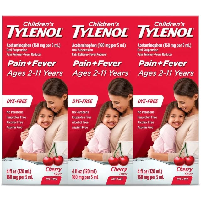 Children's Tylenol Oral Suspension, Cherry, 4 Ounce (Pack of 3)
