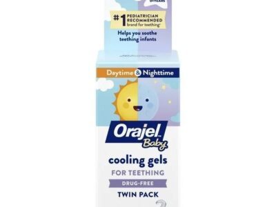 Orajel Baby Daytime & Nighttime Cooling Gels for Teething, Relief of Painful Gums, Drug-Free, Two 0.18oz Tubes
