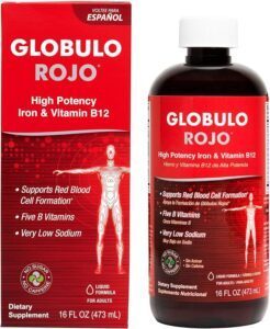 GLOBULO ROJO Iron & Vit.B12, 16 fl Oz (473) Liquid for Adults