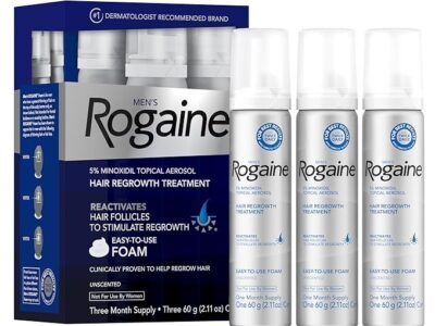 Men's Rogaine 5% Minoxidil Topical Aerosol Hair Regrowth Treatment Foam, 3 Month Supply (Each Can 2.11 Ounce - 60 Gram)