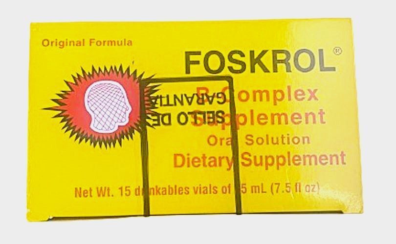 FOSKROL Vitamin B-Complex Supplement for Brain & Nerves, 15 Vials, 7.5 fl Oz